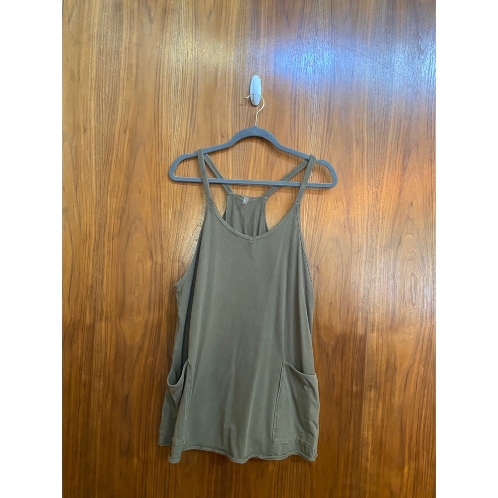 Free People FP Movement Hot Shot Cami Tank Top Olive Green Pockets Small S
